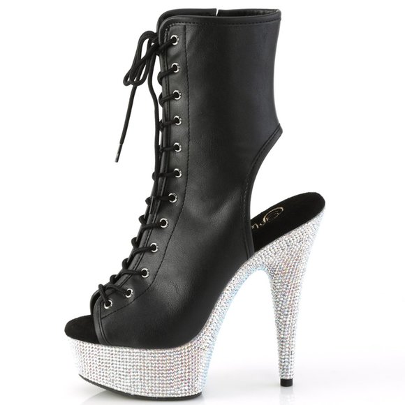 Platform Rhinestone High Heel Lace Up Ankle Boots